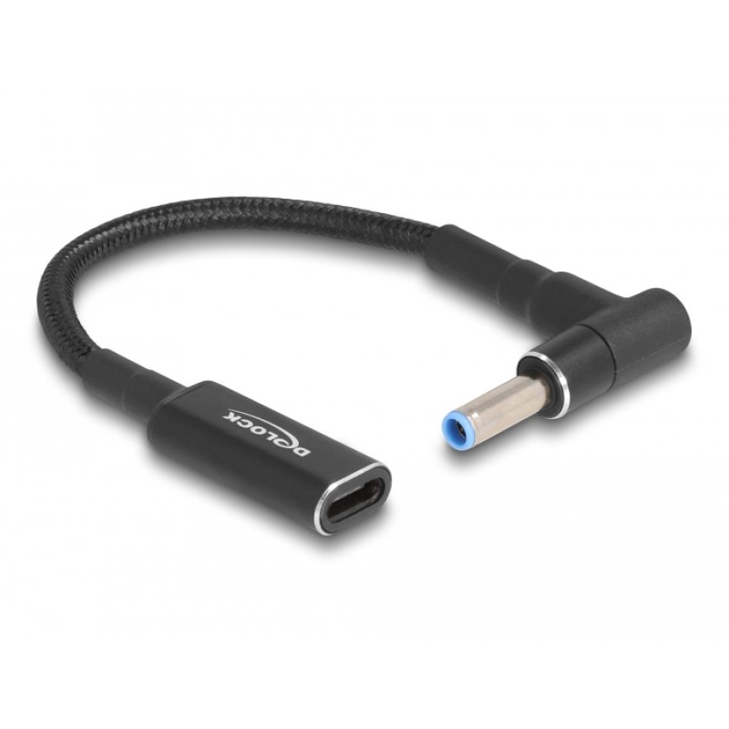 Delock Adapterkabel für Notebook Ladekabel USB Type-C™ Buchse zu HP 4,5 x 3,0 mm Stecker 90° gewinkelt 15 cm