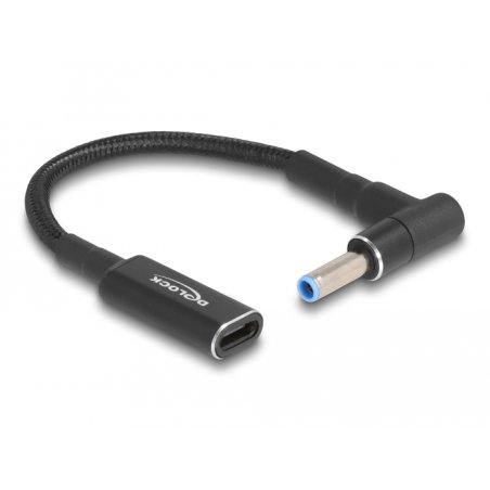 DeLOCK Câble adaptateur pour un câble de chargement de laptop USB Type-C femelle à HP 4,5 x 3,0 mm mâle, angulé à