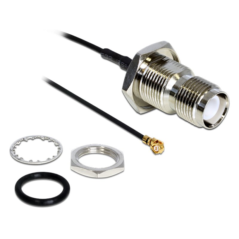 Delock Antennenkabel RP-TNC Buchse zum Einbau zu I-PEX Inc., MHF® I Stecker 1.37 20 cm spritzwassergeschützt