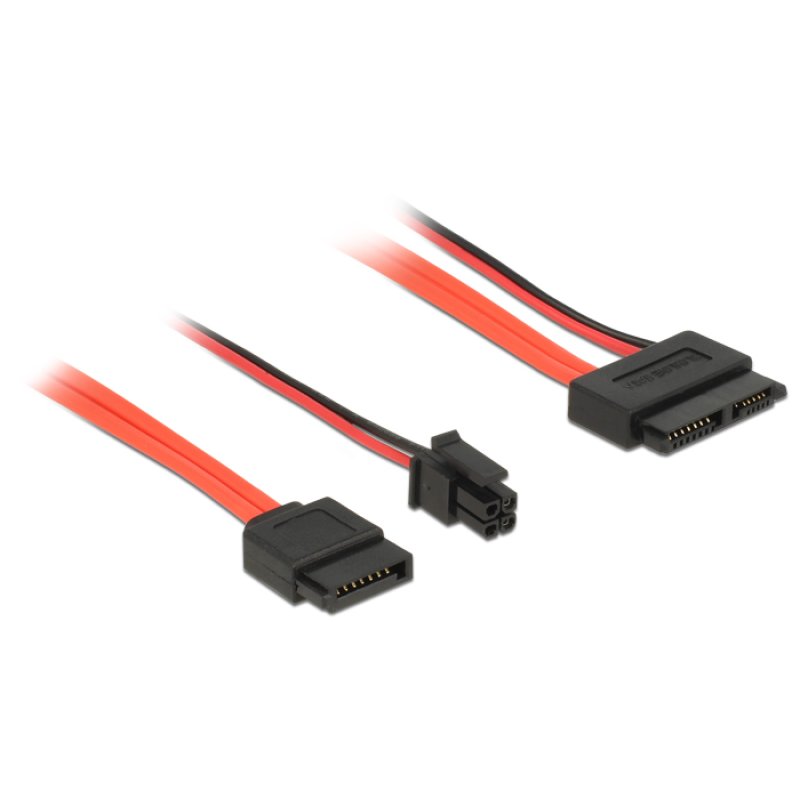 DeLOCK 0.3m, SATAIII 7p 4p/Slim SATAIII 13p SATA cable SATA 7-pin Molex (4-pin) SATA 13-pin Slimline Black, Red