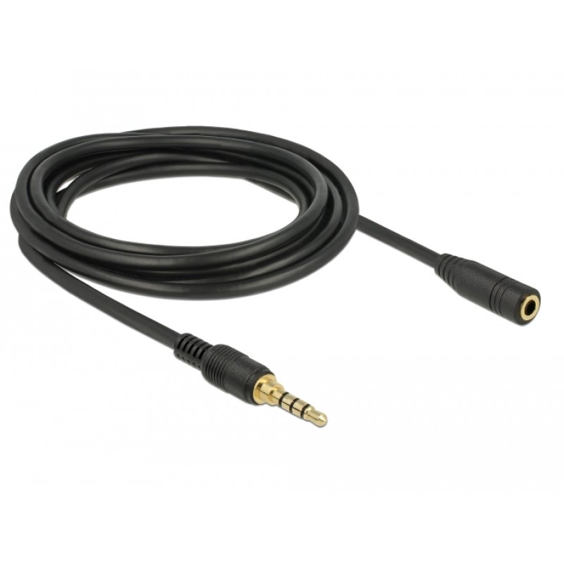 Delock Klinkenverlängerungskabel 3,5 mm 4 Pin Stecker zu Buchse 3 m schwarz