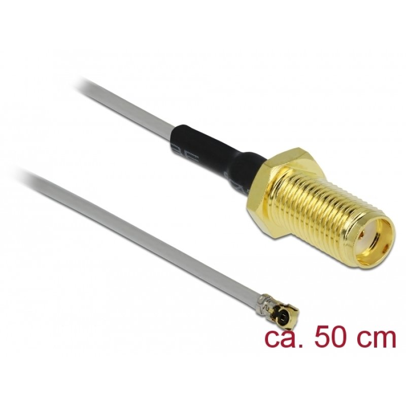 Delock Antennenkabel SMA Buchse zum Einbau zu I-PEX Inc., MHF® 4L Stecker 1.37 50 cm Gewindelänge 10 mm