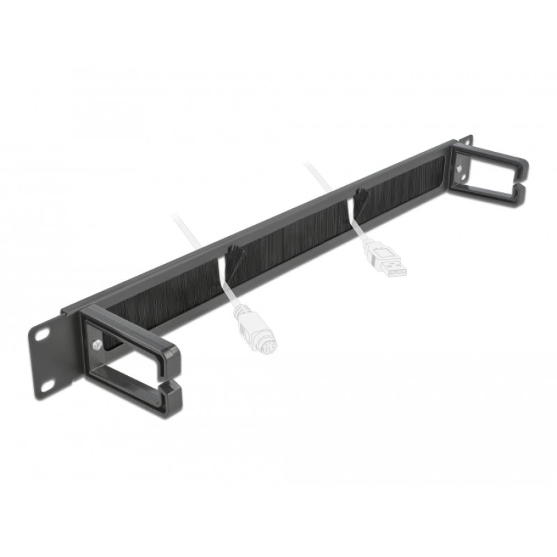 DeLOCK 19″ Cable Management Brush Strip with 2 hooks 1U black