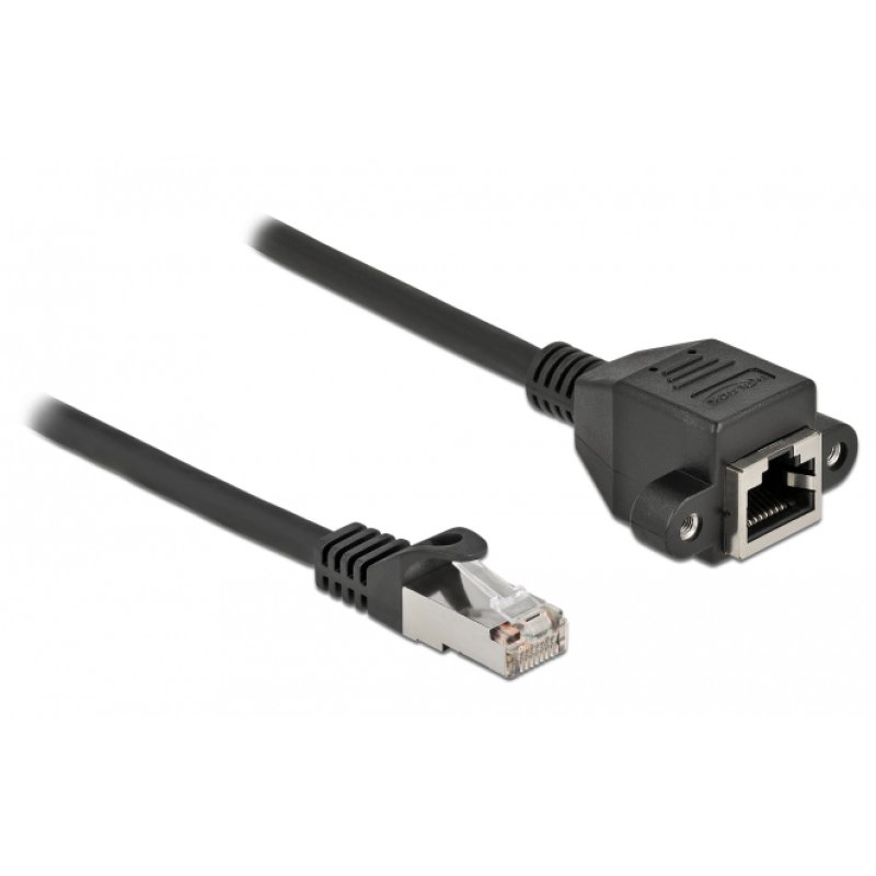 Delock Netzwerk Verlängerungskabel S/FTP RJ45 Stecker zu RJ45 Buchse Cat.6A 25 cm schwarz