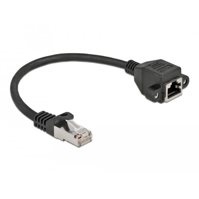 Delock Netzwerk Verlängerungskabel S/FTP RJ45 Stecker zu RJ45 Buchse Cat.6A 25 cm schwarz