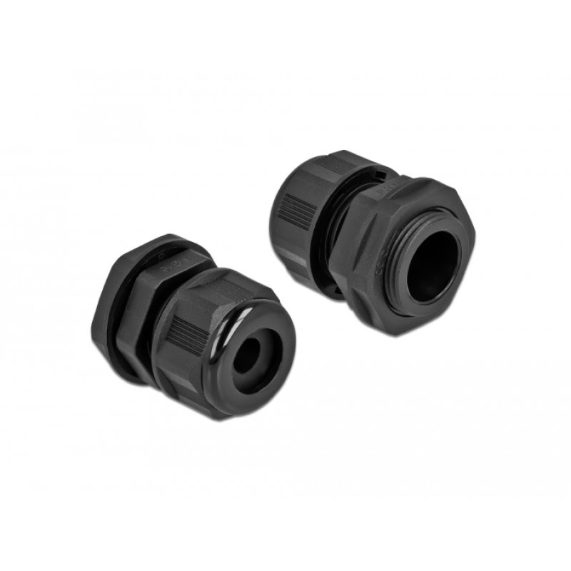 DeLOCK Cable Gland PG16 for round cable black 2 pieces