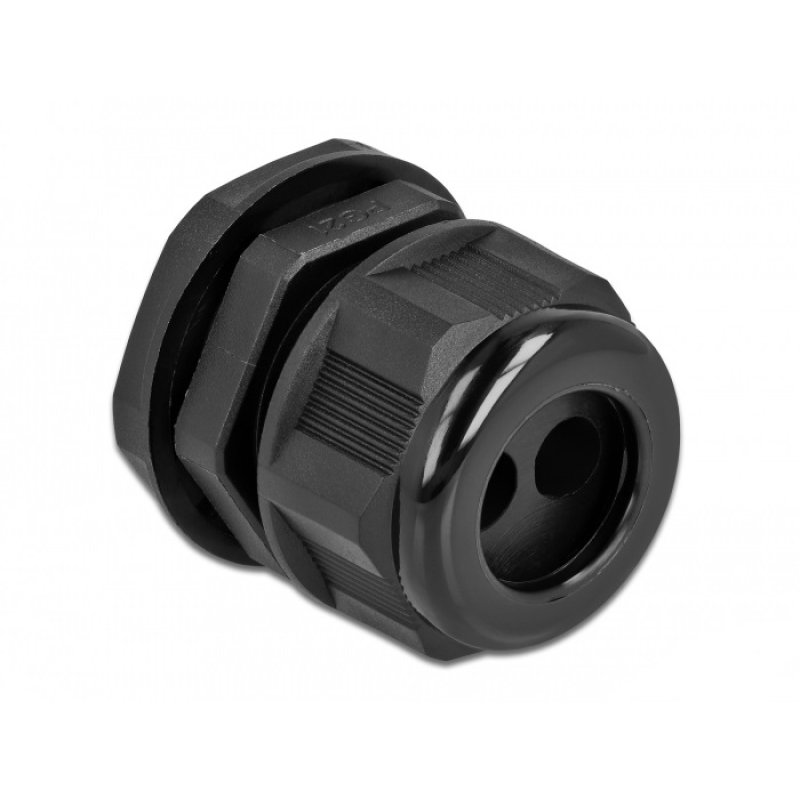 DeLOCK Cable Gland PG21 for round cable with two cable entries black 2 pieces
