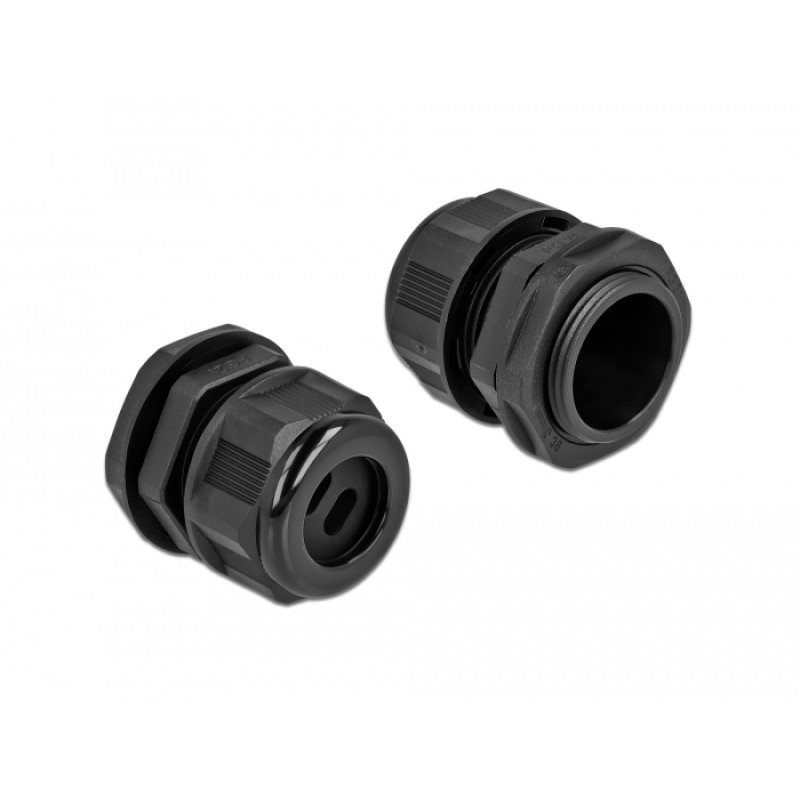 DeLOCK Cable Gland PG21 for flat cable with two cable entries black 2 pieces