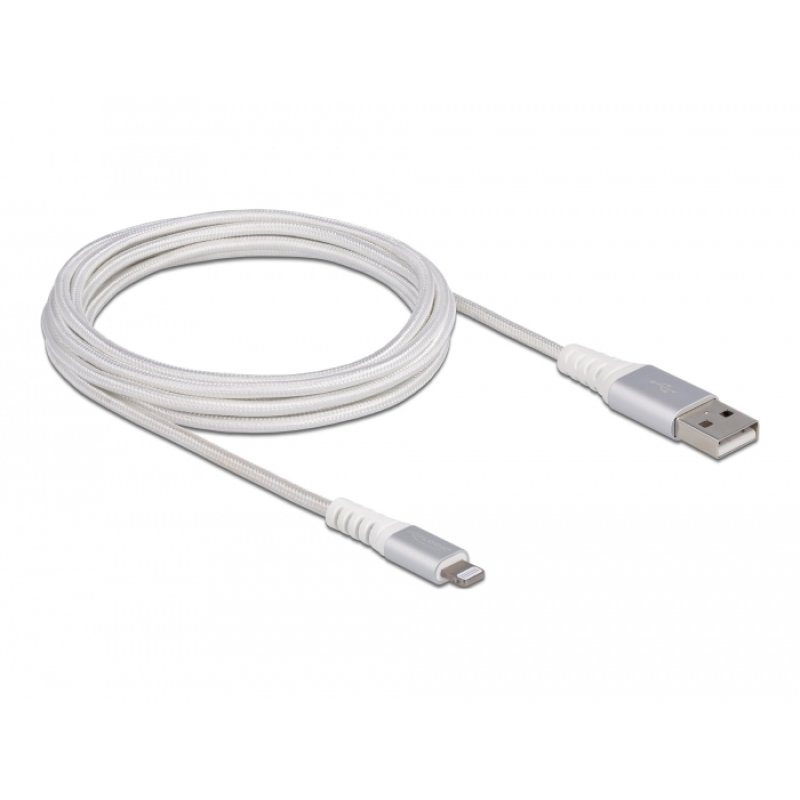 Delock USB Daten- und Ladekabel für iPhone™, iPad™, iPod™ DuPont™ Kevlar® weiß 3 m