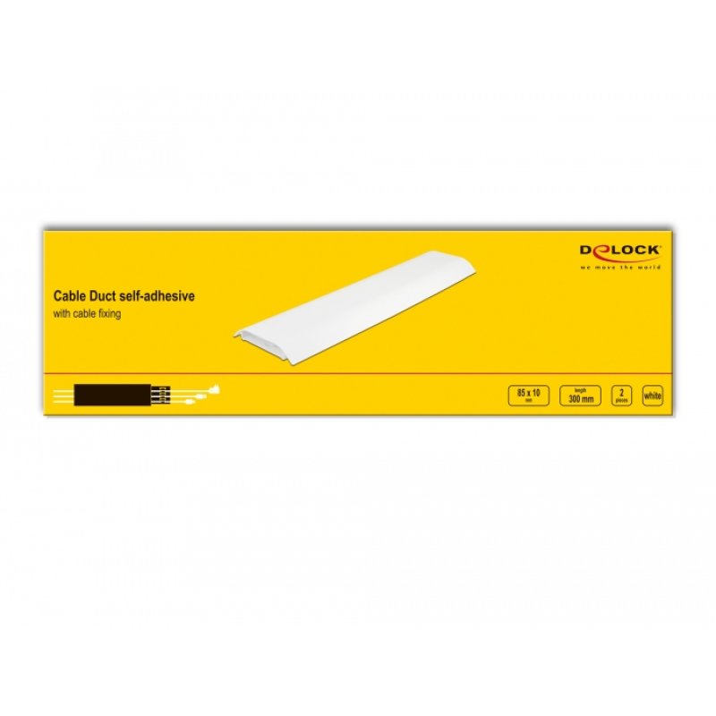 DeLOCK Conduite de câble autoadhésive avec fixation de câble 85 x 10 mm, longueur 300 mm, 2 unités, blanc