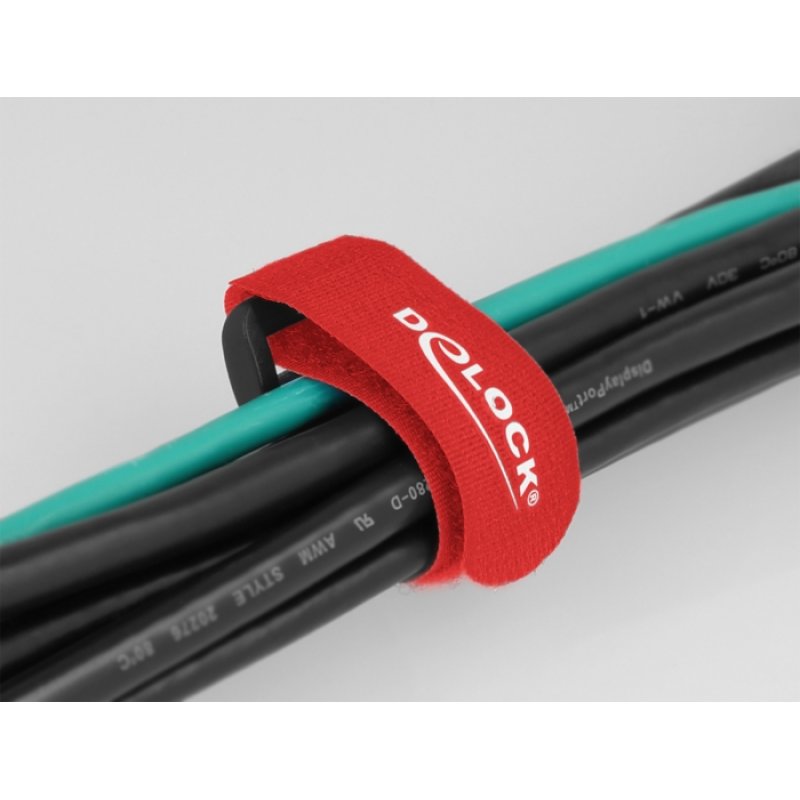 DeLOCK Hook-and-loop cable tie with loop L 190 x W 25 mm red 5 pieces