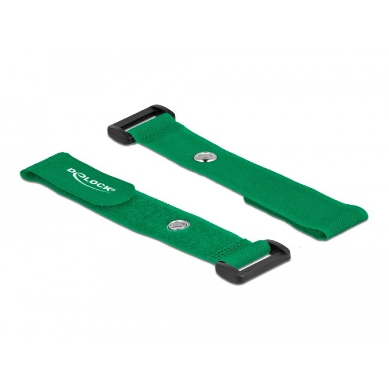 DeLOCK Hook-and-loop cable tie with Loop and Fastening Eyelet L 190 x W 25 mm green 5 pieces