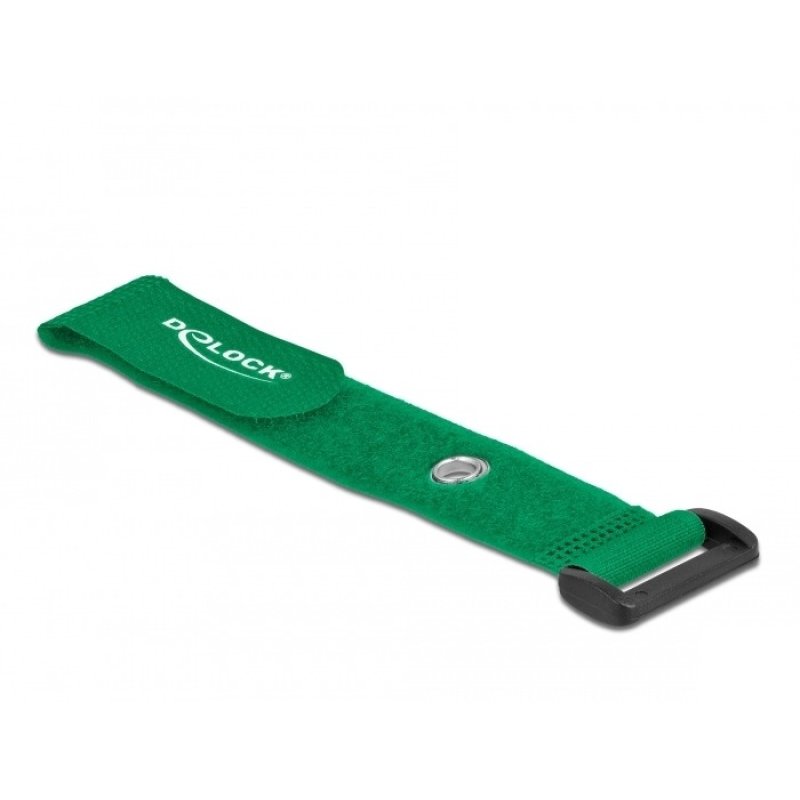 Delock Klett-Kabelbinder mit Schlaufe und Befestigungsöse L 190 x B 25 mm grün 5 Stück
