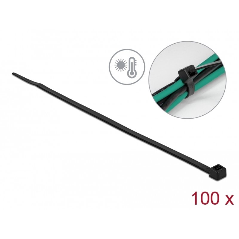 DeLOCK Câble résistant à la chaleur L 200 x l 4,8 mm, noir, 100 unités