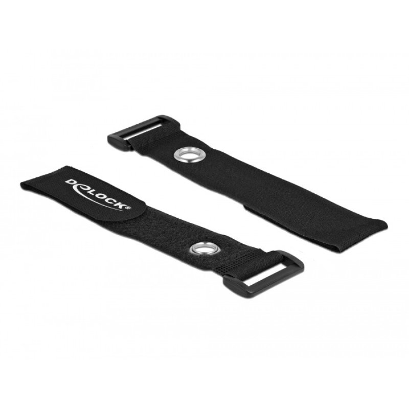 DeLOCK Hook-and-loop cable tie with Loop and Fastening Eyelet L 190 x W 25 mm black 5 pieces