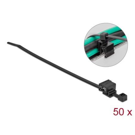 Delock Kabelbinder mit Befestigungsclip L 200 x B 4,8 mm schwarz 50 Stück