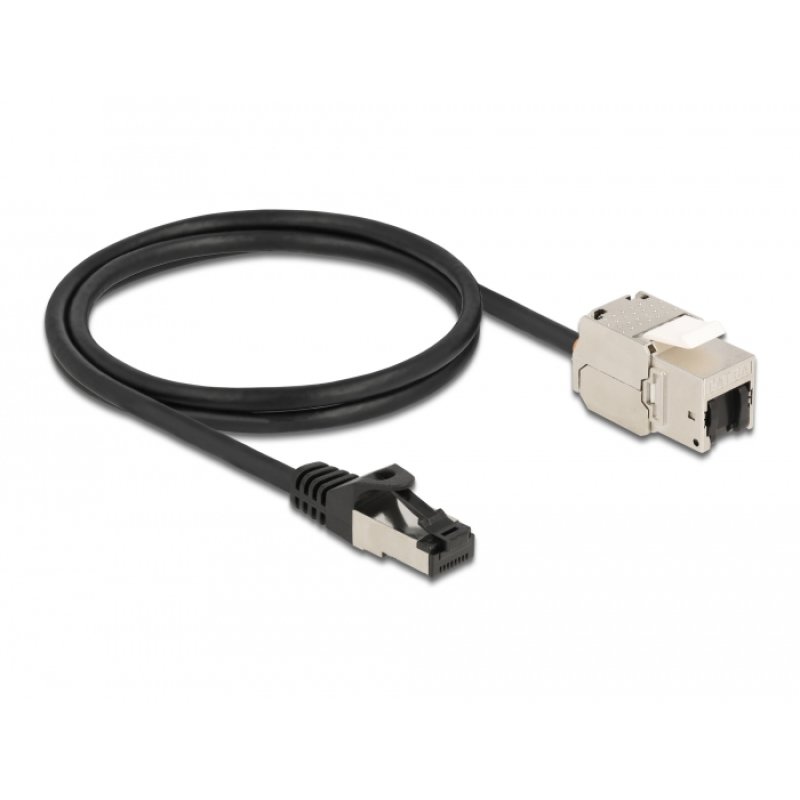 DeLOCK Câble RJ45 mâle à Module Keystone RJ45 femelle, Cat.6A, 1 m, noir