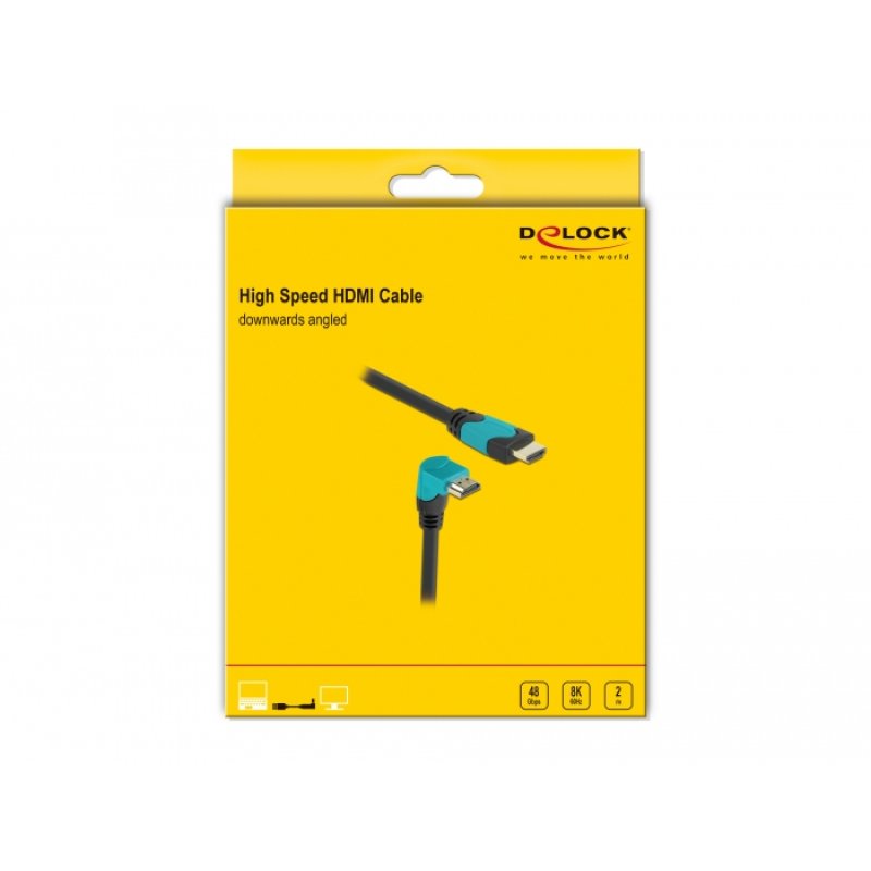 DeLOCK Câble High Speed HDMI mâle droit à mâle angulé de 90° vers le bas 48 Gbps 8K 60 Hz 2 m