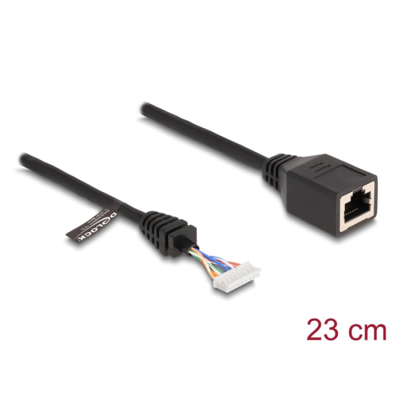 DeLOCK Cable RJ45 jack to pin header female 2.00 mm 8 pin Cat.5e 23 cm black