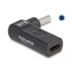 DeLOCK Adaptateur pour un câble de chargement de laptop USB Type-C femelle à HP 4,5 x 3,0 mm mâle, angulé à 90°