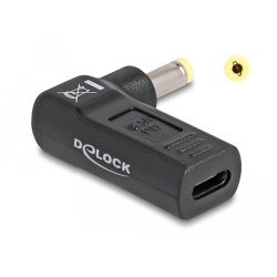 DeLOCK Adaptateur pour un câble de chargement de laptop USB Type-C femelle à HP 4,8 x 1,7 mm mâle, angulé à 90°