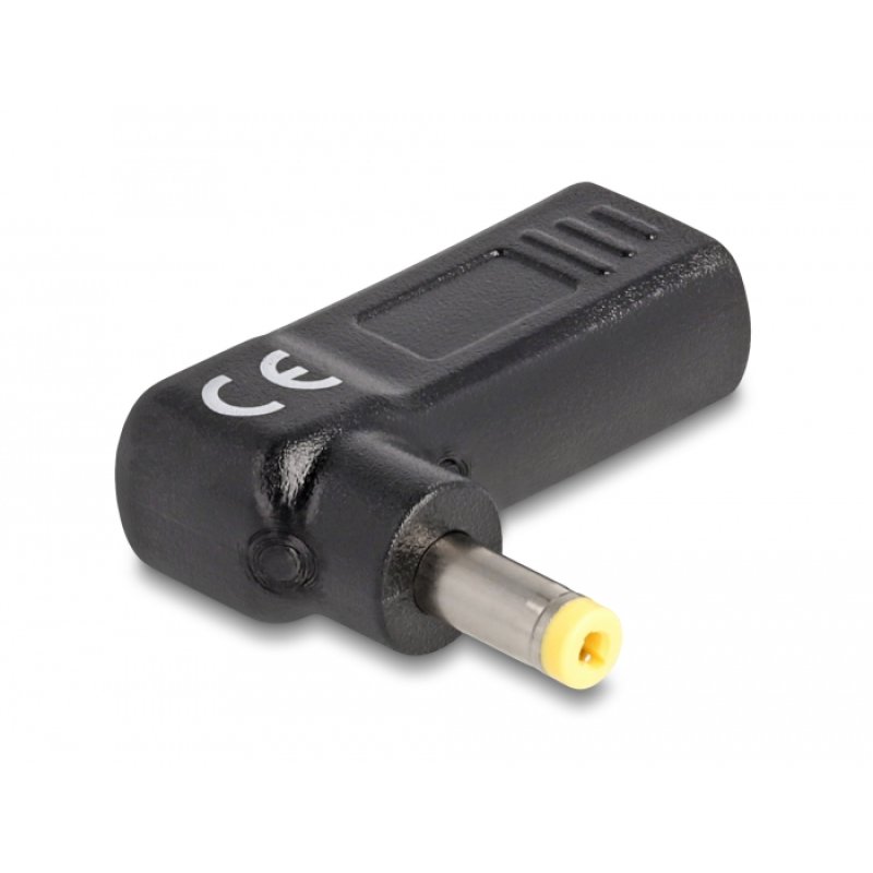 DeLOCK Adaptateur pour un câble de chargement de laptop USB Type-C femelle à HP 4,8 x 1,7 mm mâle, angulé à 90°