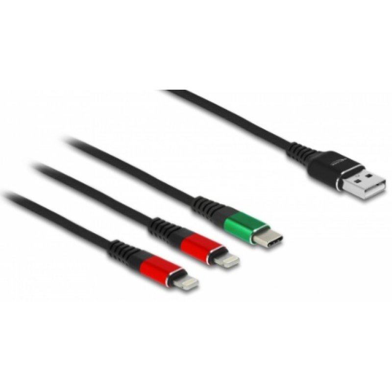 DeLOCK USB Charging Cable 3 in 1 Type-A to 2 x Lightning™ / USB Type-C™ 1 m