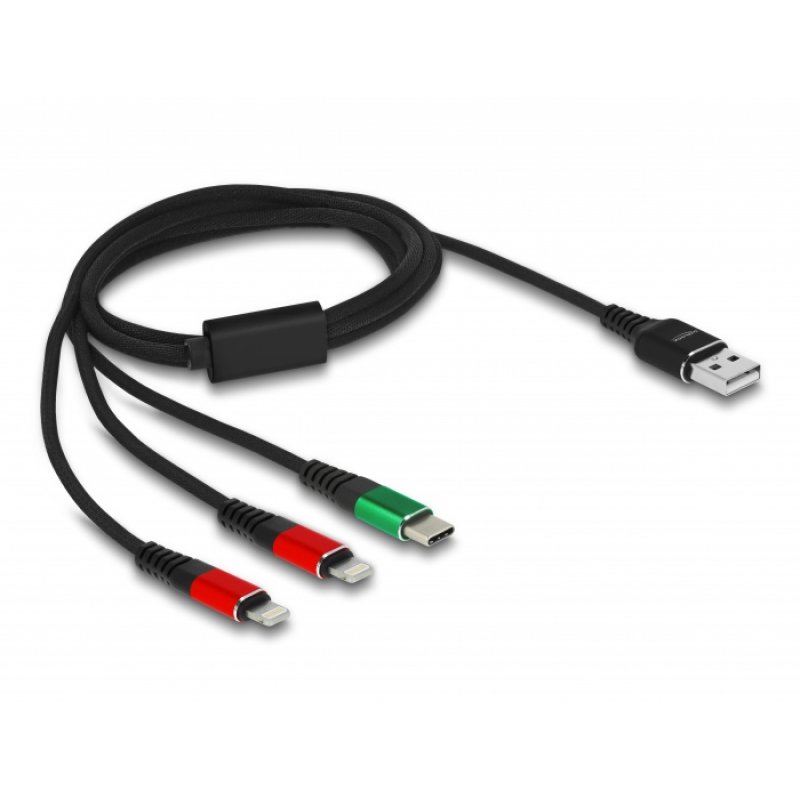DeLOCK USB Charging Cable 3 in 1 Type-A to 2 x Lightning™ / USB Type-C™ 1 m