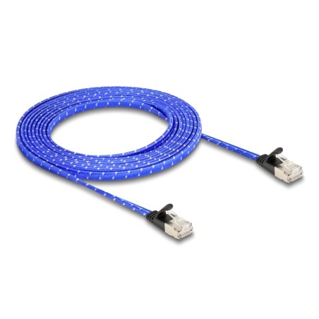 Delock RJ45 Flachband Netzwerkkabel mit Geflechtmantel Cat.6A U/FTP 3 m blau