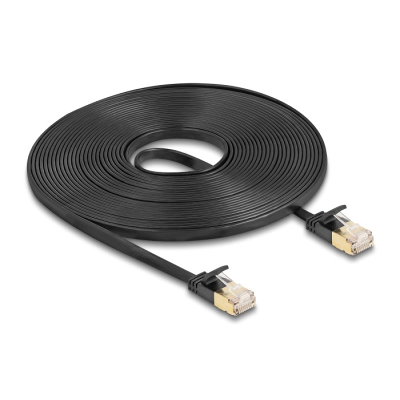 DeLOCK RJ45 Network Cable Cat.6A plug to plug with robust latch and Cat.7 raw flat cable U/FTP 7.5 m black