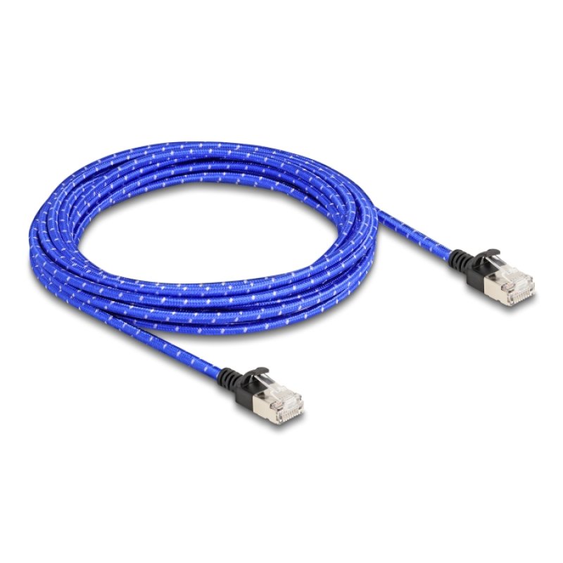 Delock RJ45 Netzwerkkabel mit Geflechtmantel Cat.6A U/FTP Slim 5 m blau