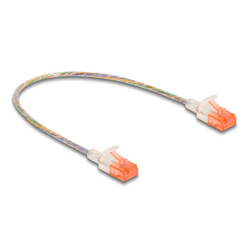 DeLOCK Câble RJ45 de réseau Cat.6A U/UTP mince, 0,3 m, transparent