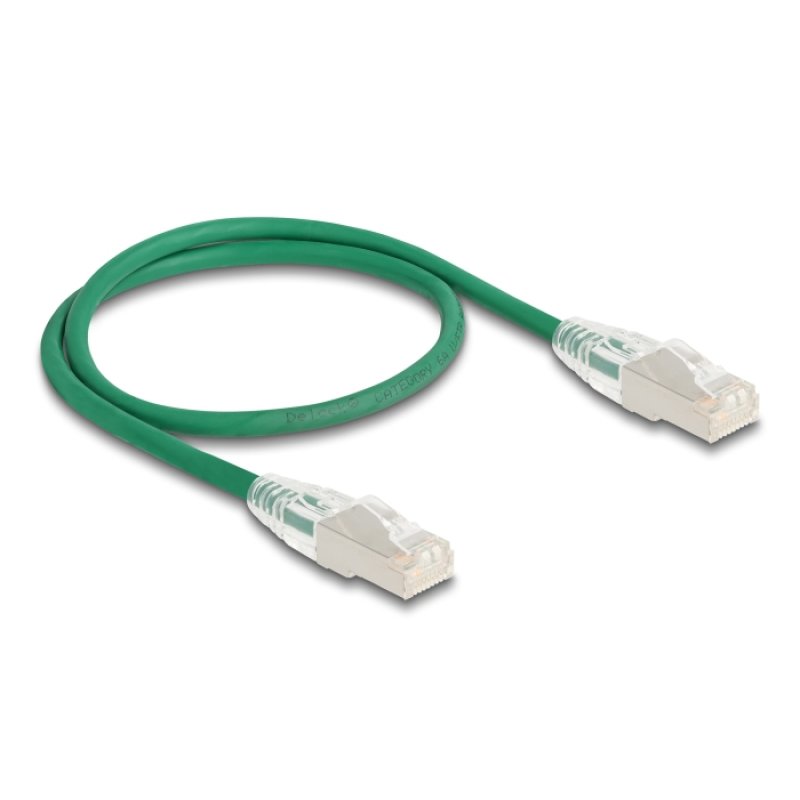 DeLOCK RJ45 Network Cable Cat.6A plug to plug with curved latch U/FTP Slim 0.5 m green