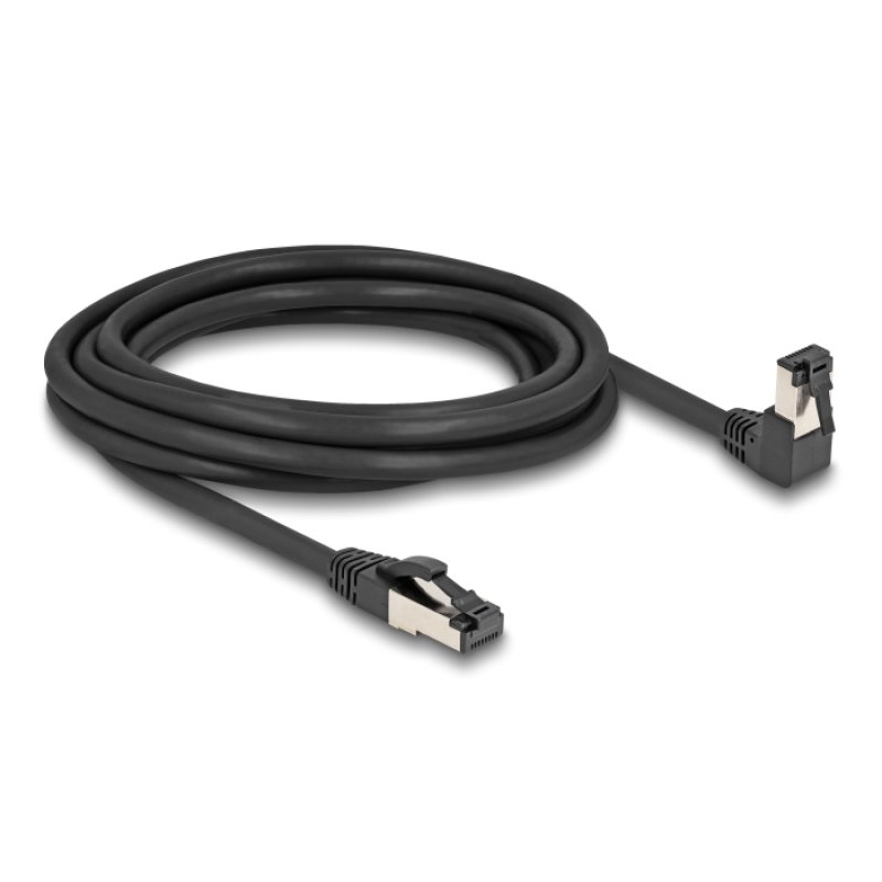 Delock RJ45 Netzwerkkabel Cat.8.1 S/FTP 90° unten gewinkelt / gerade 3 m schwarz
