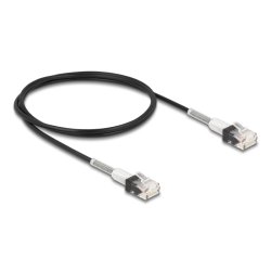 DeLOCK RJ45 Network Cable with double bend protection Cat.6A UTP Slim 1 m black