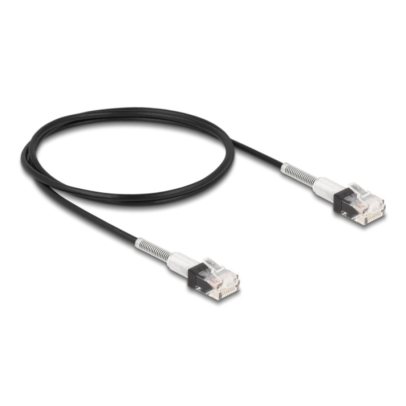 Delock RJ45 Netzwerkkabel mit doppeltem Knickschutz Cat.6A UTP Slim 1 m schwarz