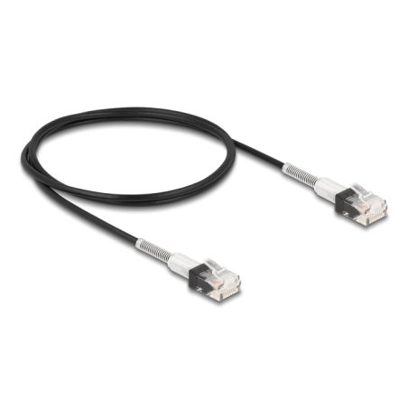 DeLOCK RJ45 Network Cable with double bend protection Cat.6A UTP Slim 1 m black