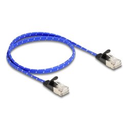 DeLOCK RJ45 flat network cable with braided coating Cat.6A U/FTP 0.5 m blue