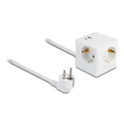 DeLOCK Rallonge de prise cubique 3 voies avec verrouillage à l’épreuve des enfants avec chargeur USB PD 3.0, 20 W,