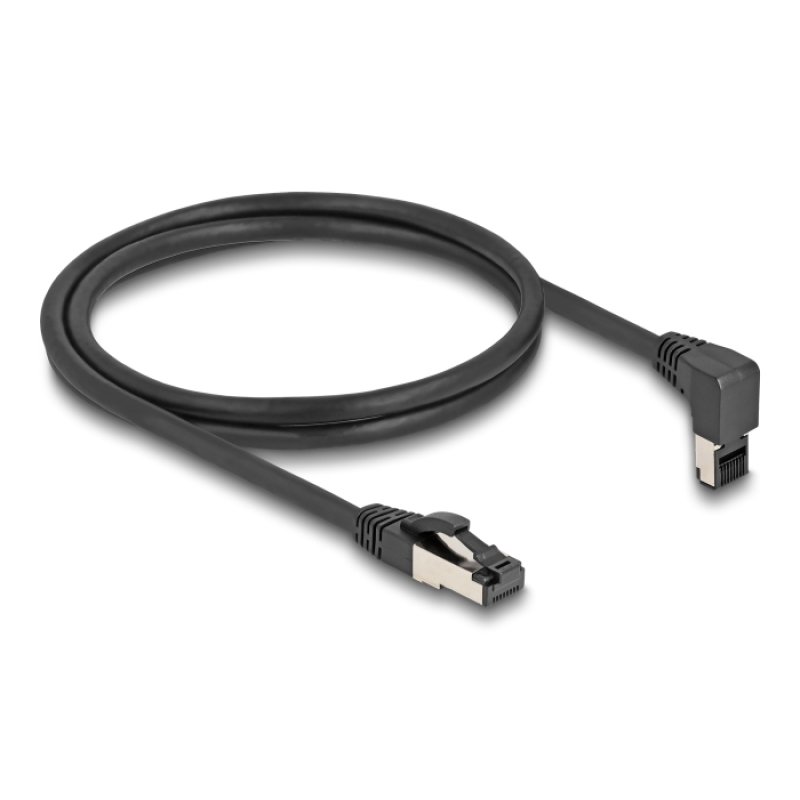 Delock RJ45 Netzwerkkabel Cat.8.1 S/FTP 90° unten gewinkelt / gerade 1 m schwarz