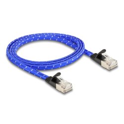 Delock RJ45 Flachband Netzwerkkabel mit Geflechtmantel Cat.6A U/FTP 1 m blau