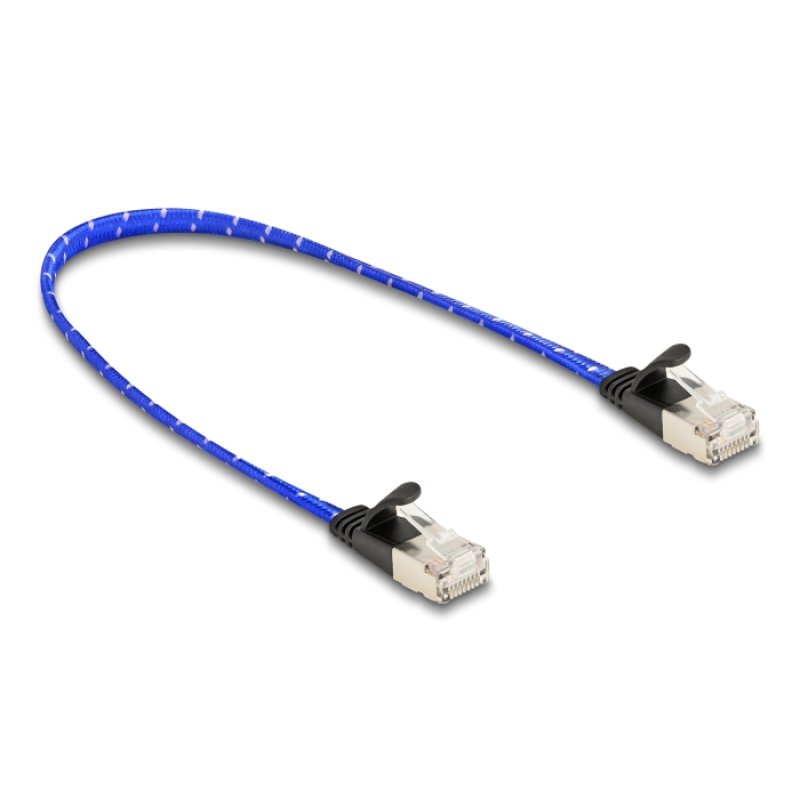Delock RJ45 Flachband Netzwerkkabel mit Geflechtmantel Cat.6A U/FTP 0,3 m blau