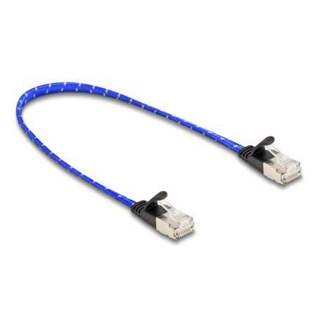 DeLOCK Câble de réseau plat RJ45 avec gaine tressée Cat.6A U/FTP, 0,3 m, bleu