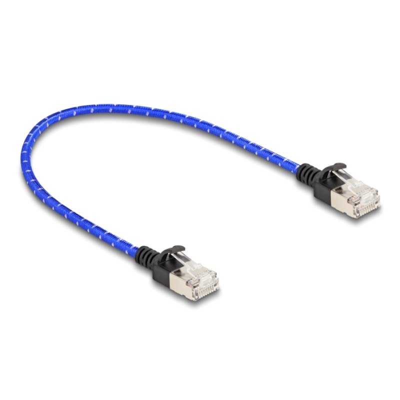 DeLOCK Câble de réseau RJ45 avec gaine tressée Cat.6A U/FTP Slim, 0,3 m, bleu