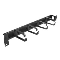 DeLOCK Support 19″ à brosse de gestion des câbles avec 4 crochets et entrée latérale des câbles, 1U, noir