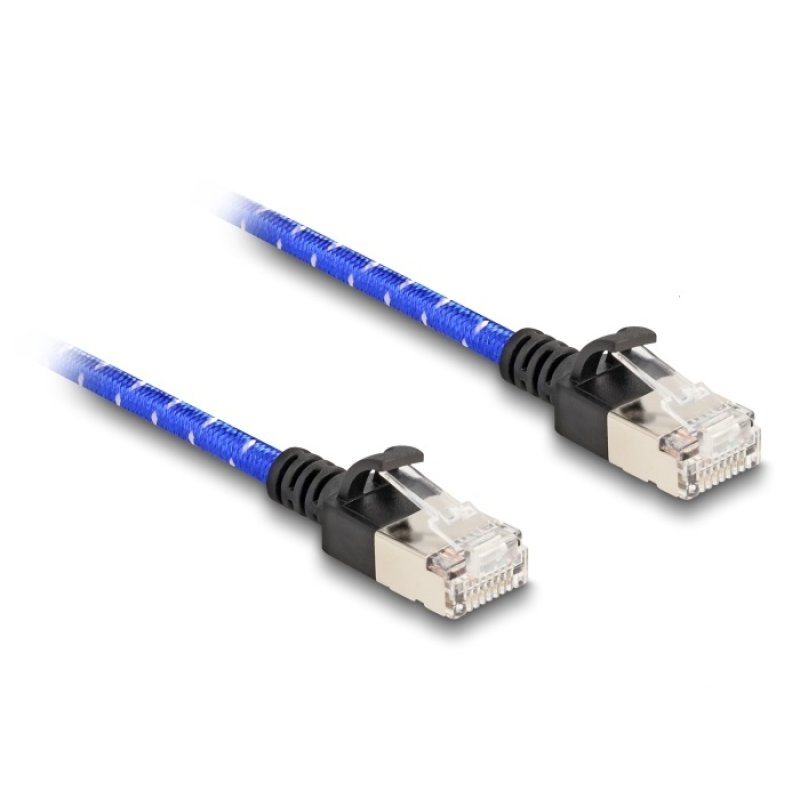 DeLOCK RJ45 Network Cable with braided coating Cat.6A U/FTP Slim 1 m blue