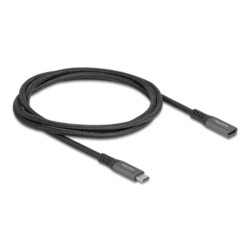 Delock USB 10 Gbps Verlängerungskabel USB Type-C™ Stecker zu Buchse PD 3.0 100 W 1 m grau Metall