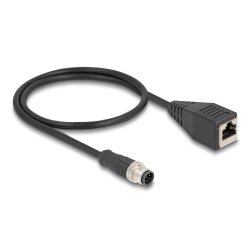 Delock M12 Kabel A-kodiert 8 Pin Stecker zu RJ45 Buchse PVC 0,5 m