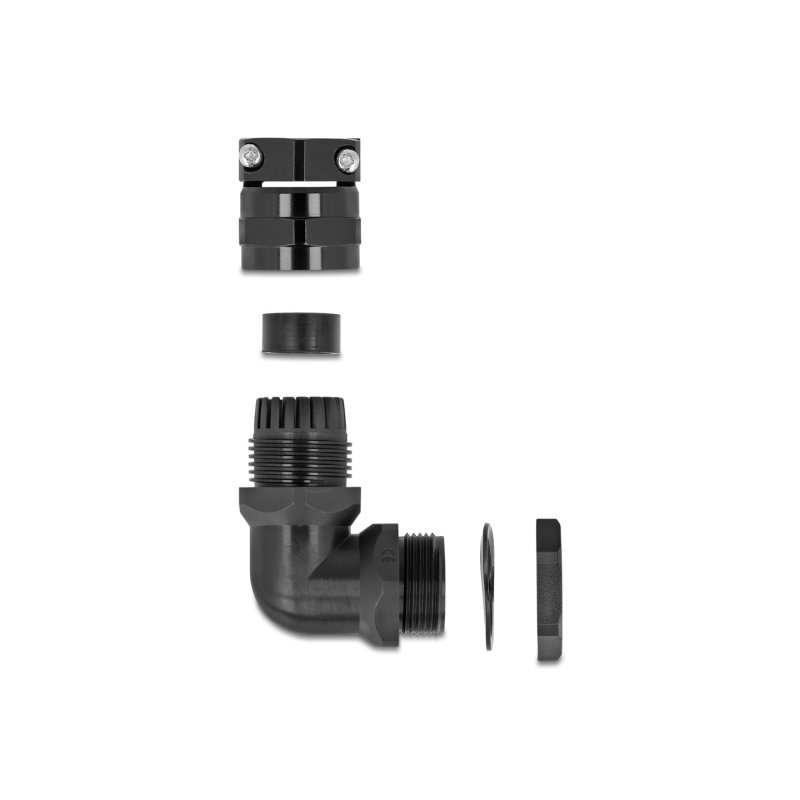 DeLOCK Cable Gland with strain relief and bending protection 90° angled PG16 black