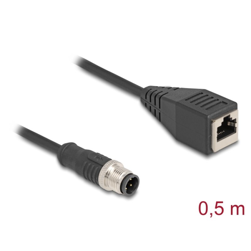 Delock M12 Kabel D-kodiert 4 Pin Stecker zu RJ45 Buchse PVC 0,5 m